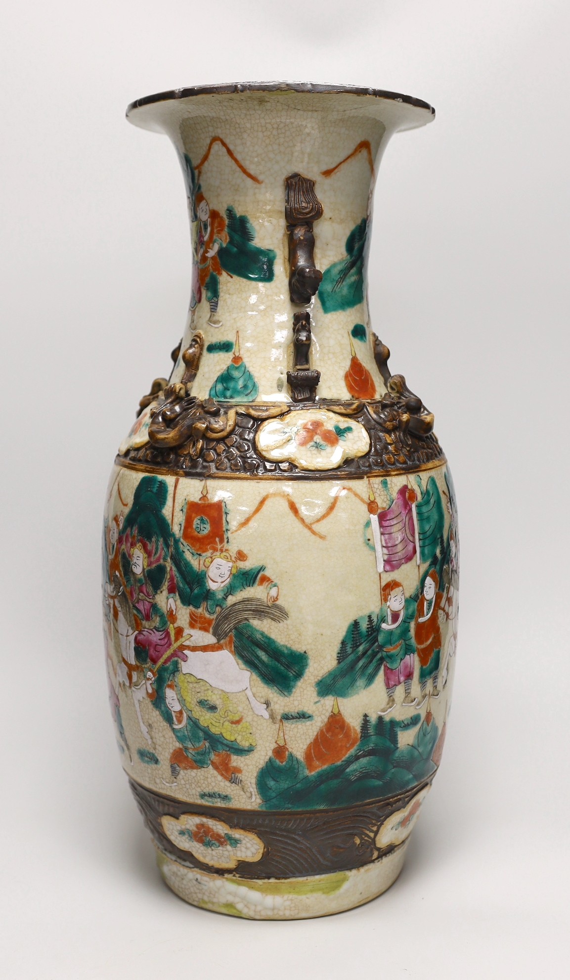 A late 19th century Chinese famille rose crackle glaze vase, 46cm